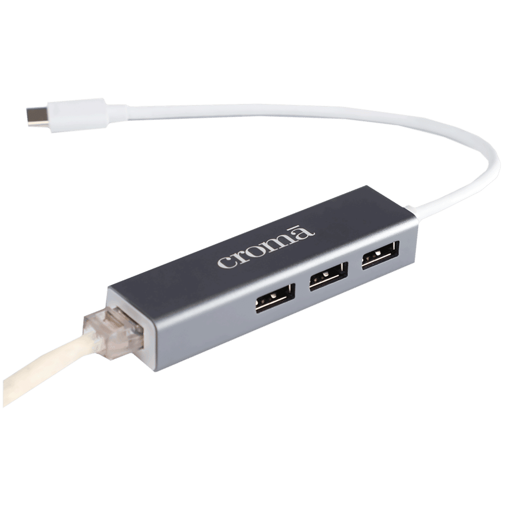 Buy Croma USB 3.0 Type C to USB 3.0 Type A, LAN Port USB Hub (Up to 100